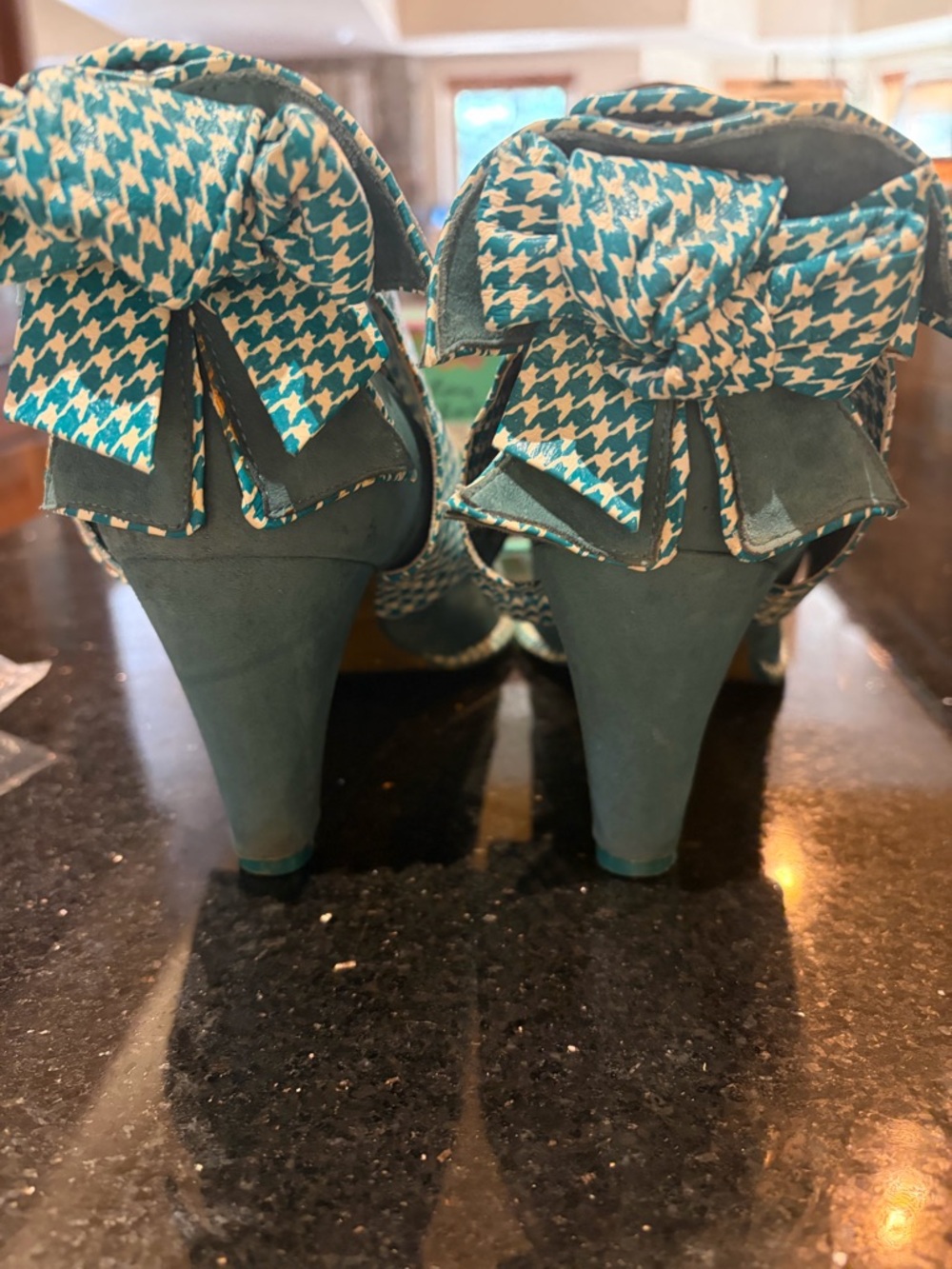 Irregular Choice Vintage Teal Houndstooth Fold-Over Ankle Boots - Picture 3 of 10